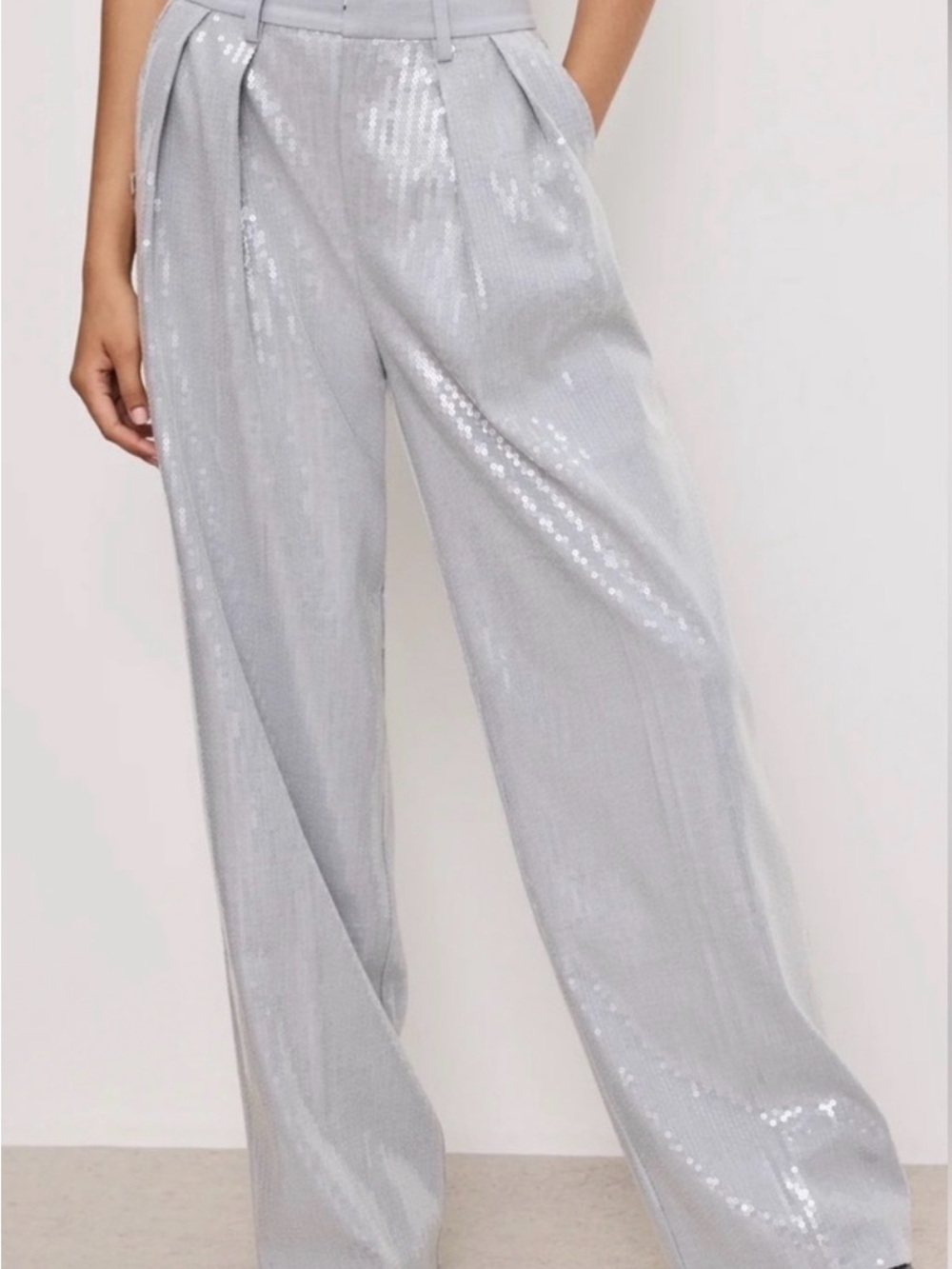 Good American Silver Sequin Wide-Leg Trousers Plus Size 30